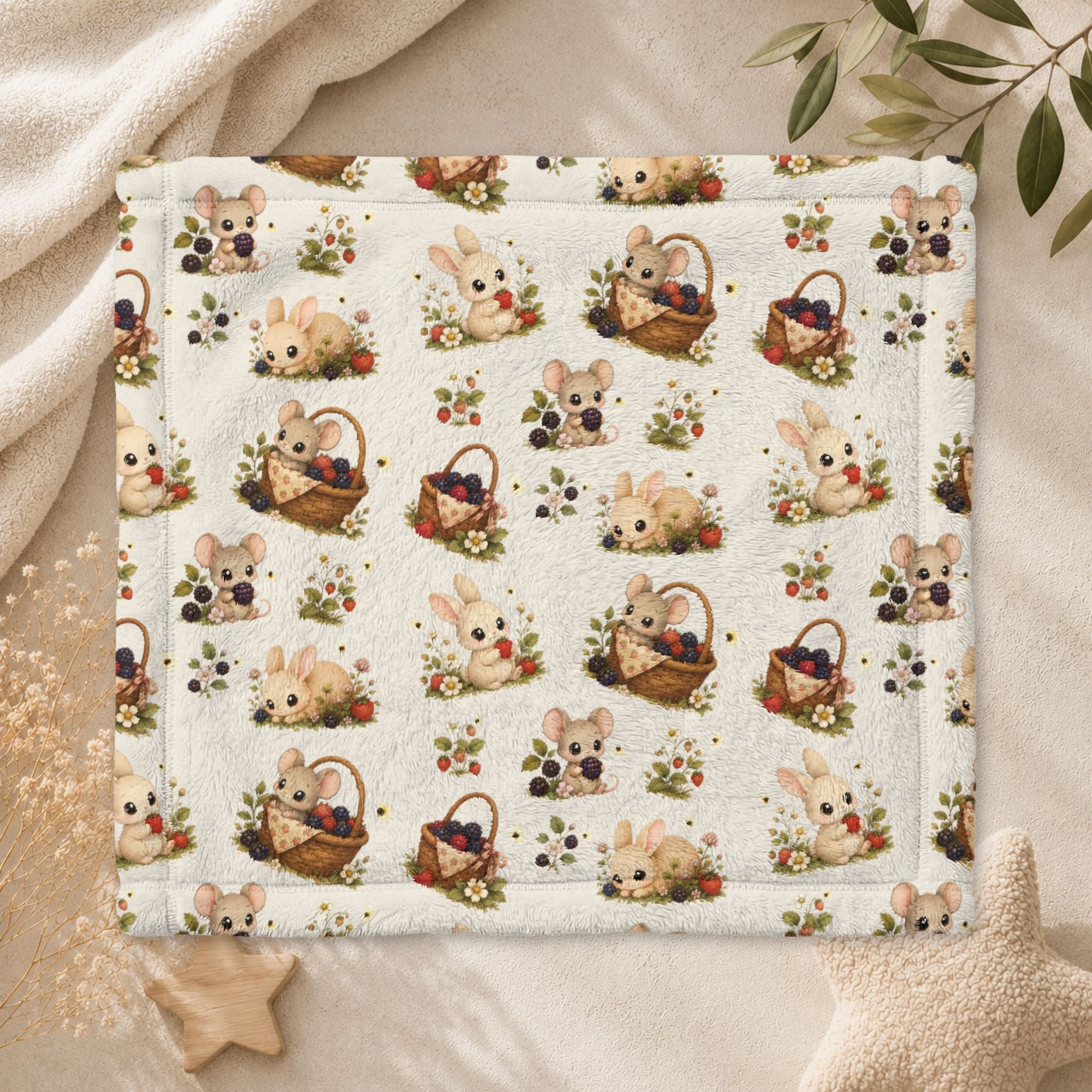 Minky Baby Lovey Blanket - Cute Bunny & Mouse