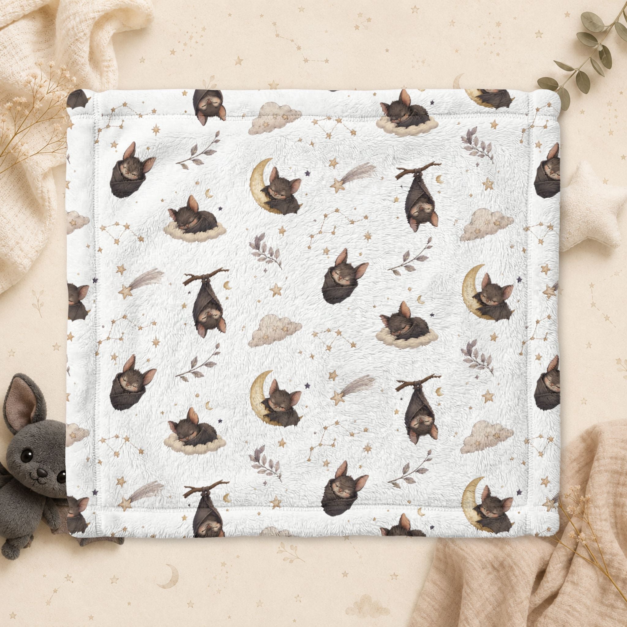 Minky Baby Lovey Blanket - Sleepy Bat