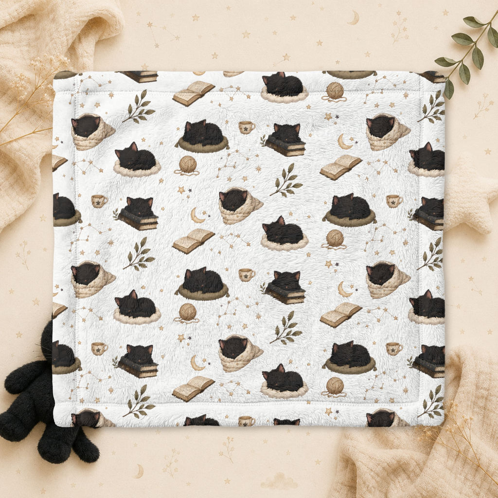 Minky Baby Lovey Blanket - Sleepy Black Cat