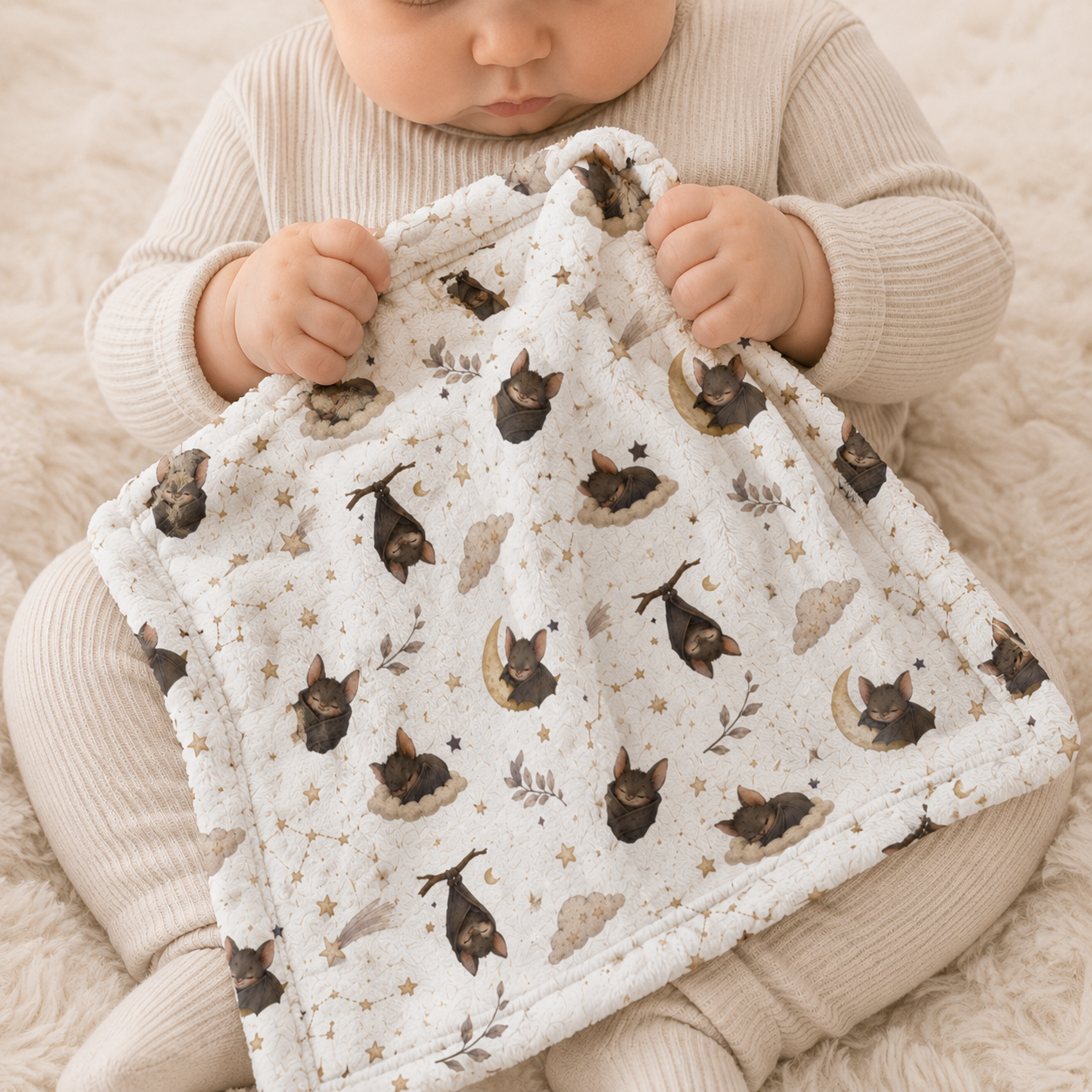 Minky Baby Lovey Blanket - Sleepy Bat