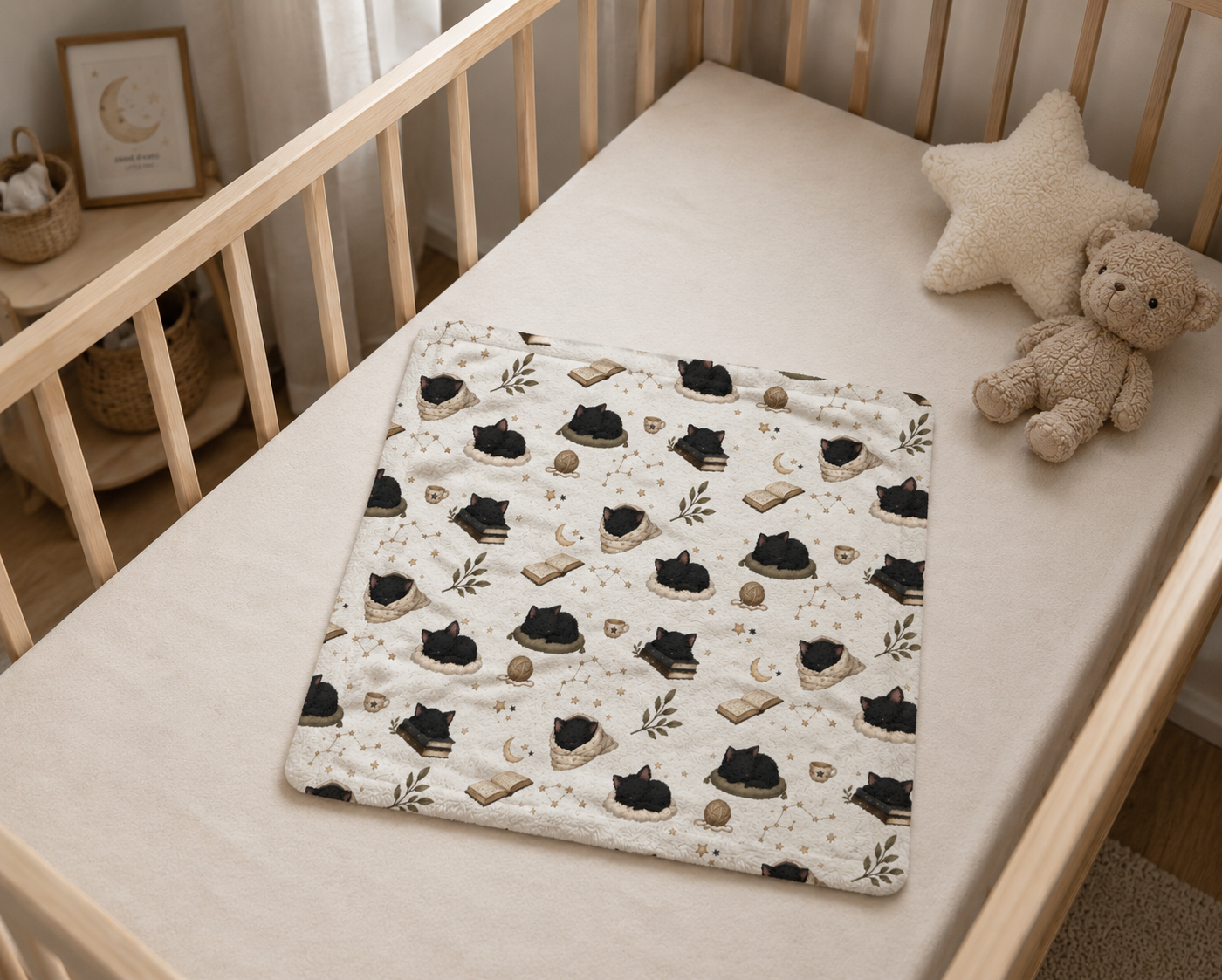Minky Baby Lovey Blanket - Sleepy Black Cat