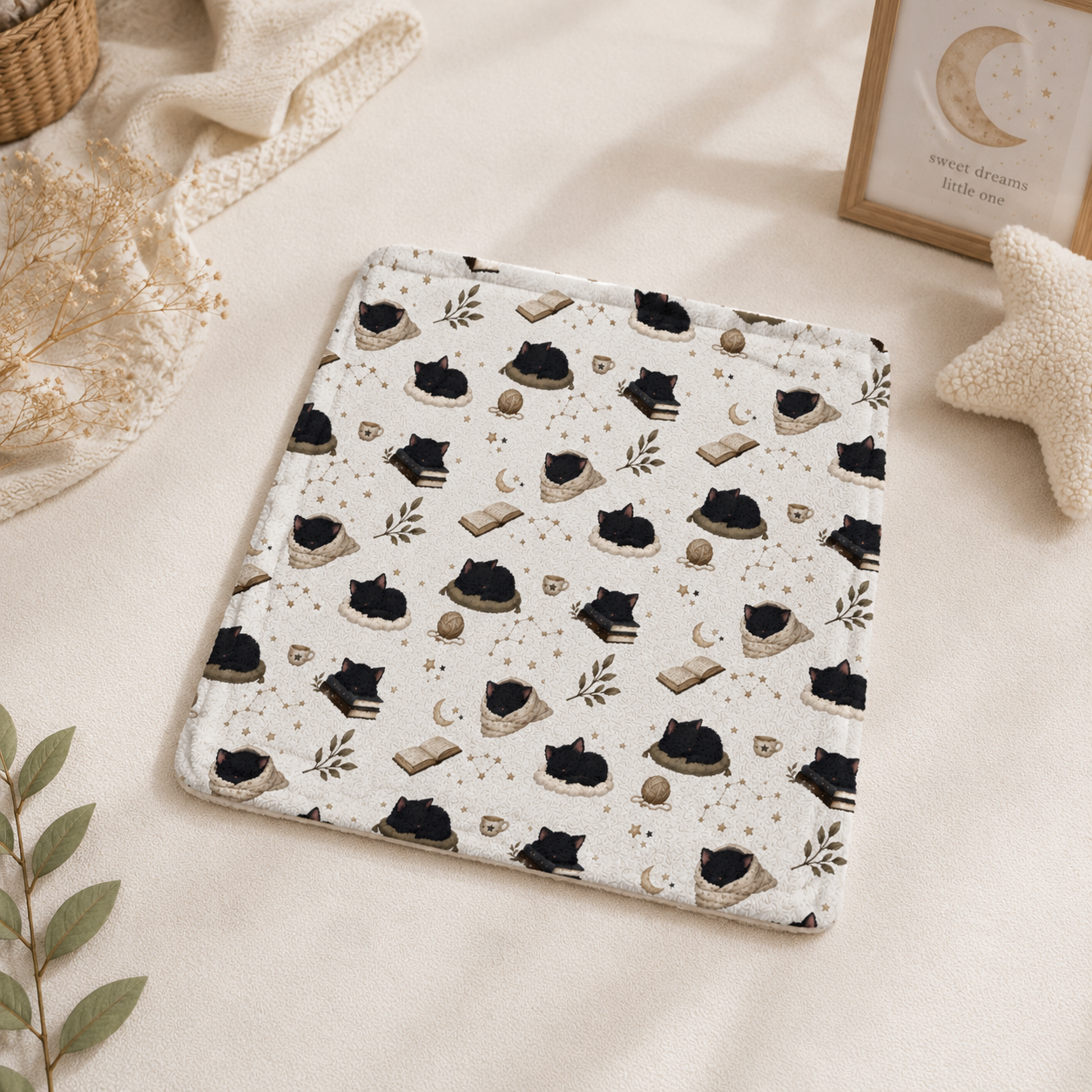 Minky Baby Lovey Blanket - Sleepy Black Cat