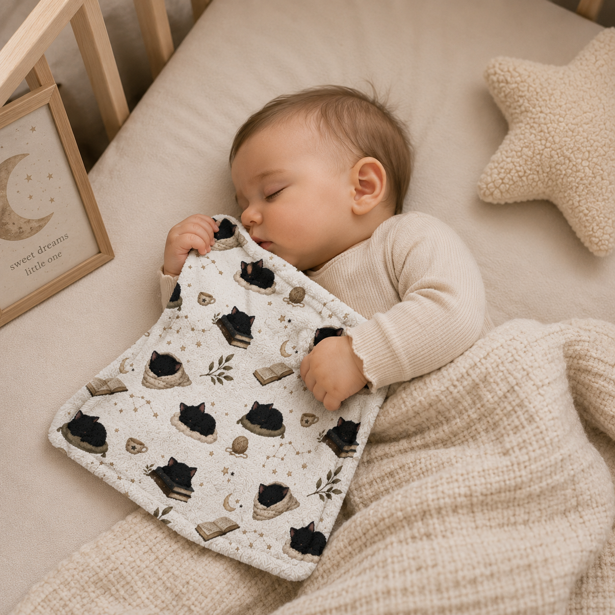 Minky Baby Lovey Blanket - Sleepy Black Cat
