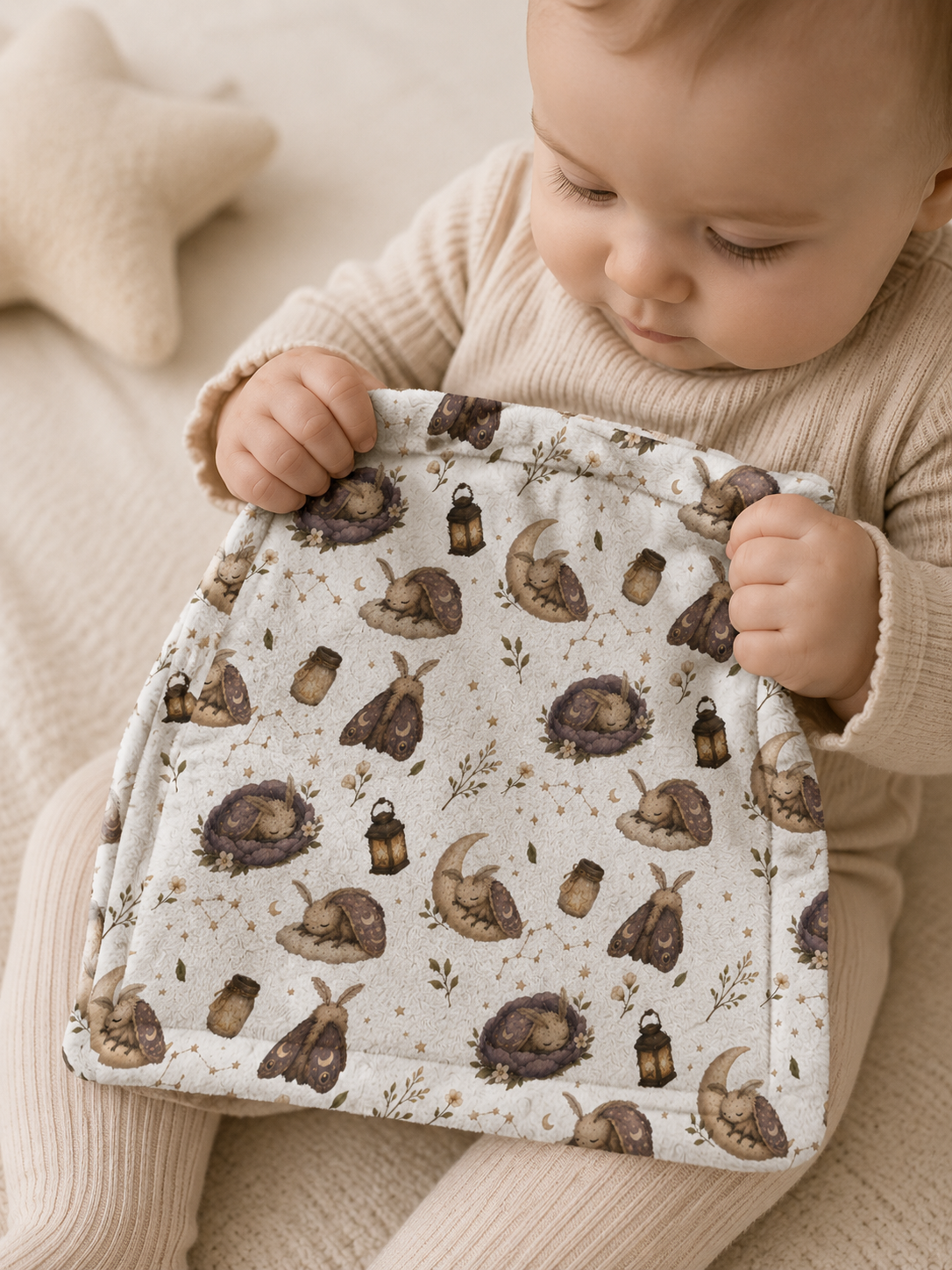 Minky Baby Lovey Blanket - Sleepy Moth