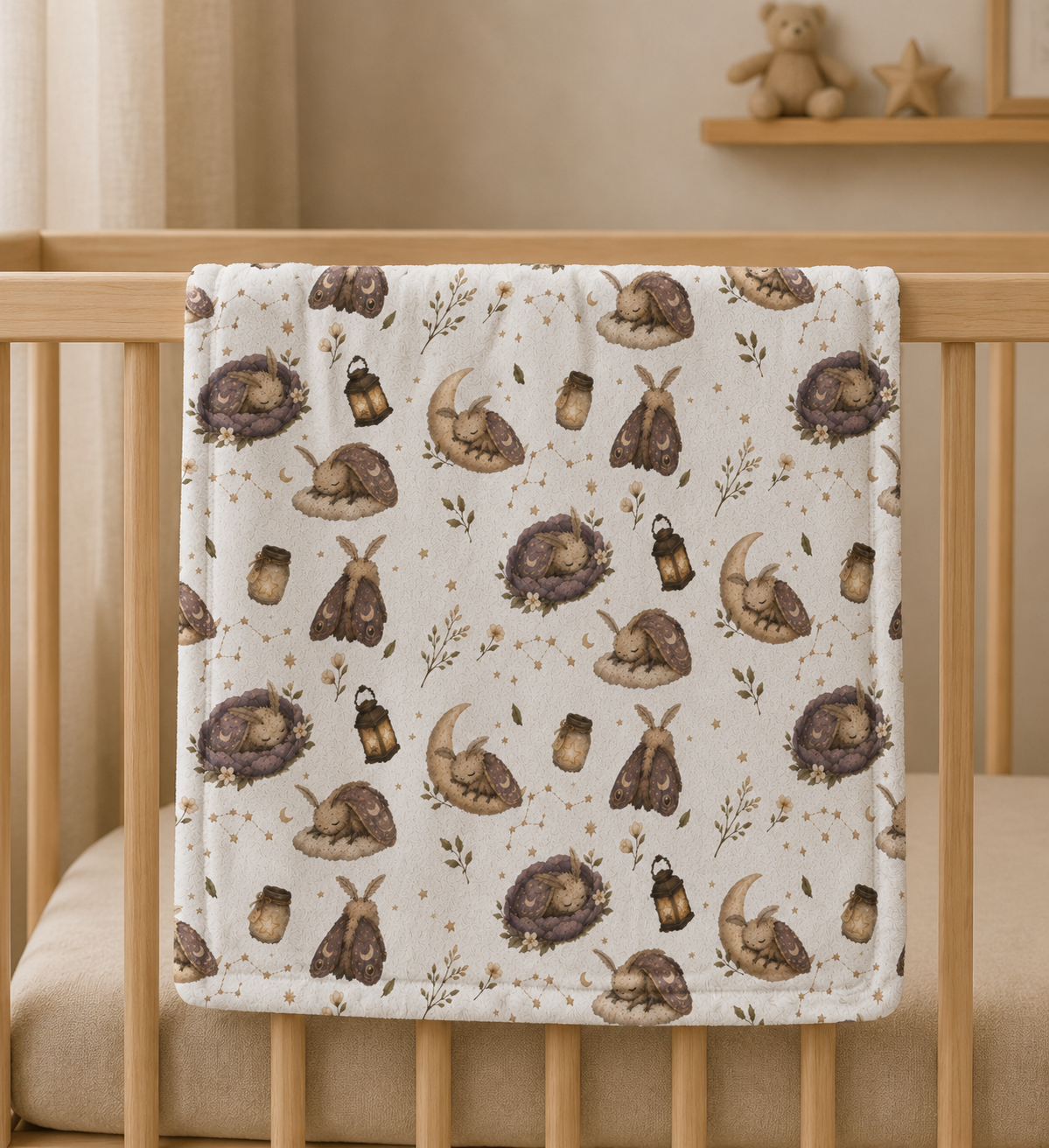 Minky Baby Lovey Blanket - Sleepy Moth