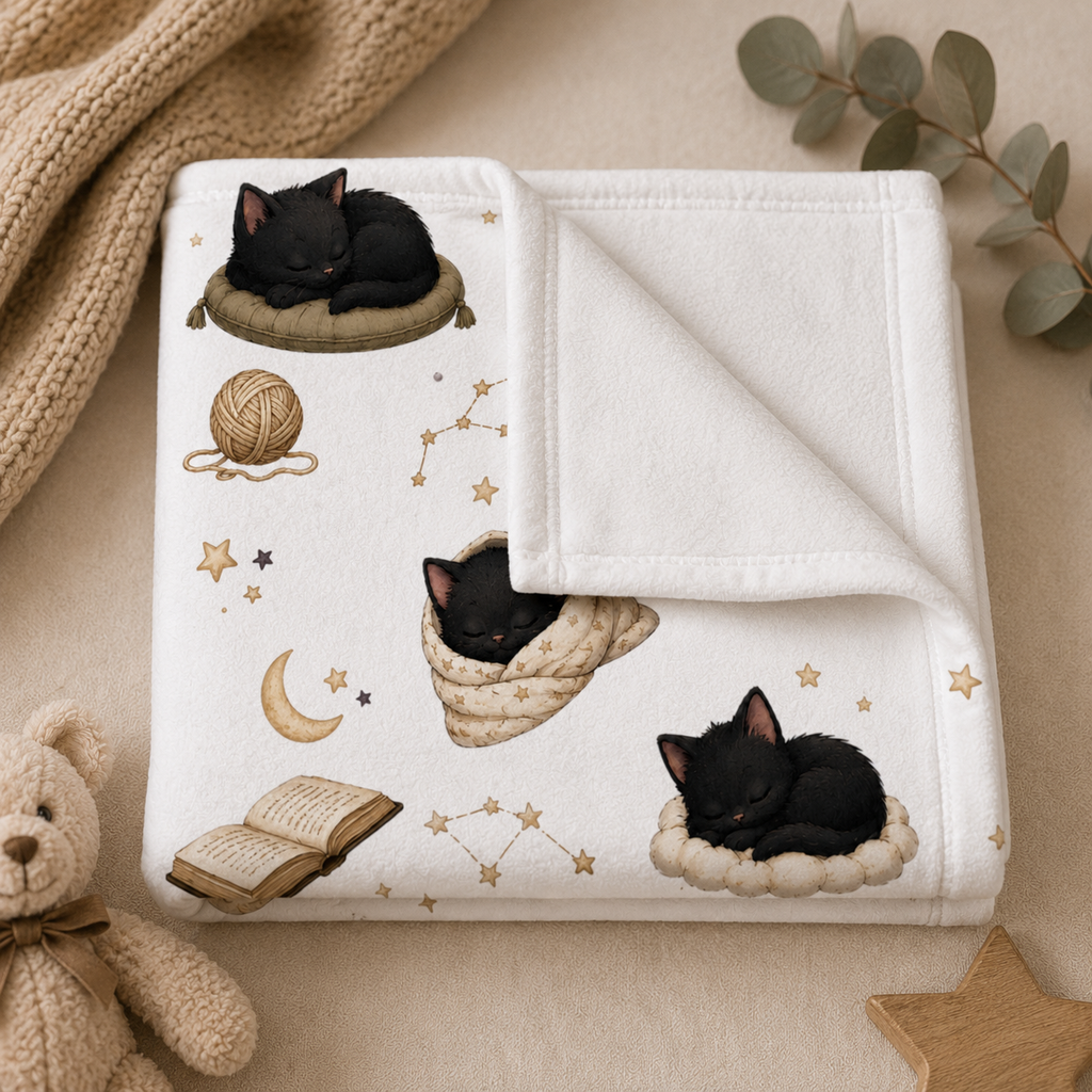 Soft Fleece Baby Blanket - Sleepy Black Cat