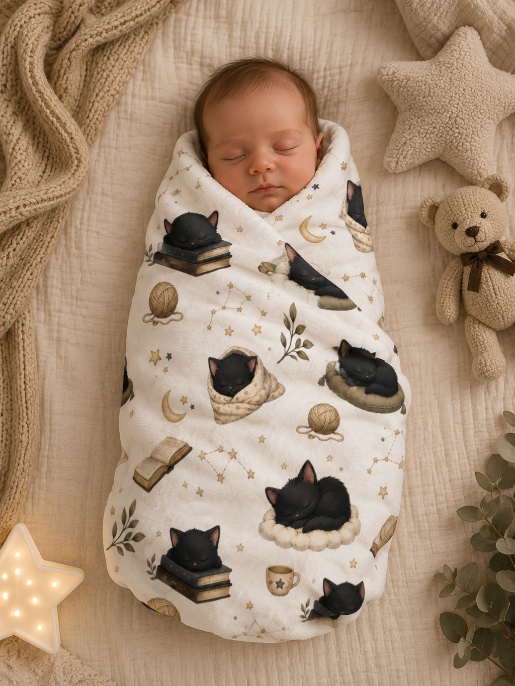 Soft Fleece Baby Blanket - Sleepy Black Cat
