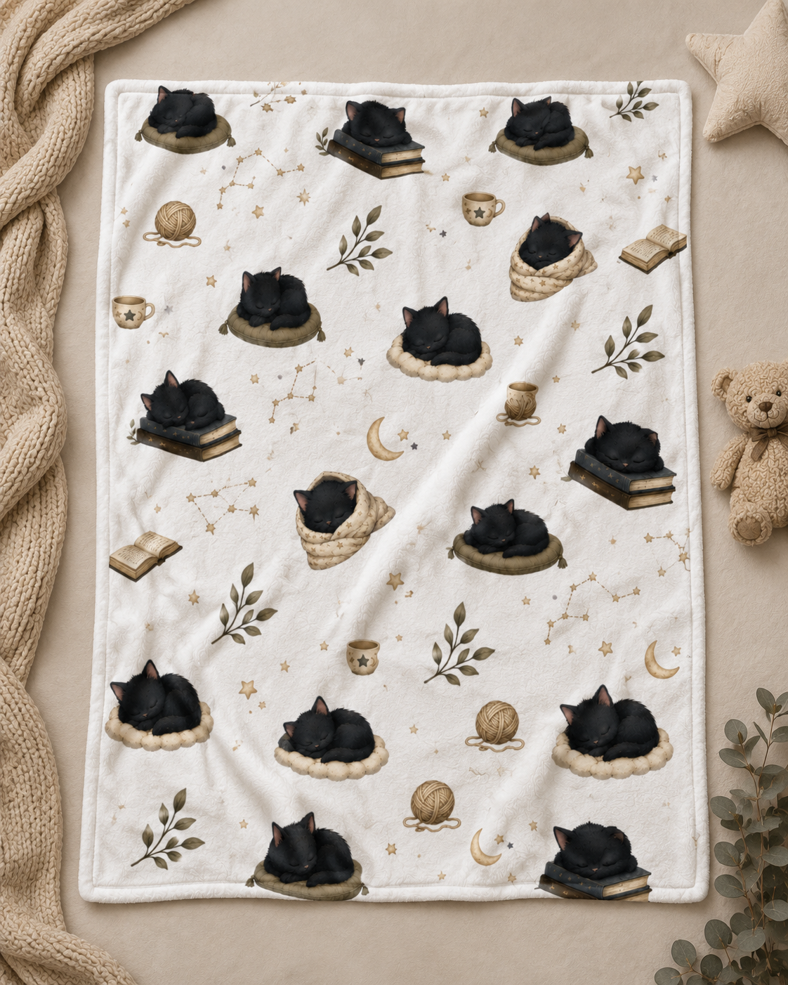 Soft Fleece Baby Blanket - Sleepy Black Cat