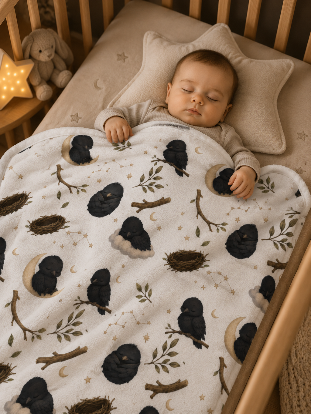 Soft Fleece Baby Blanket - Sleepy Crow