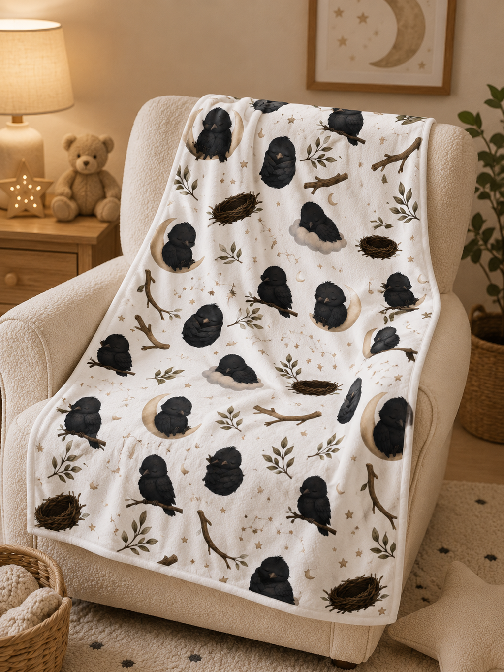 Soft Fleece Baby Blanket - Sleepy Crow