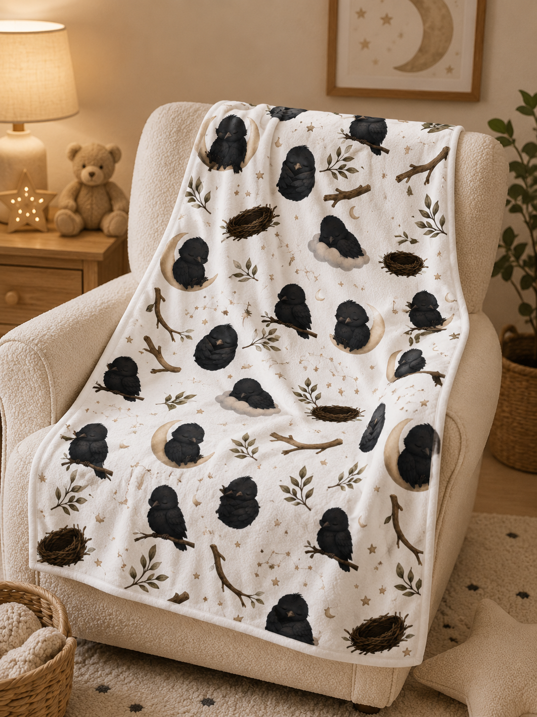 Soft Fleece Baby Blanket - Sleepy Crow