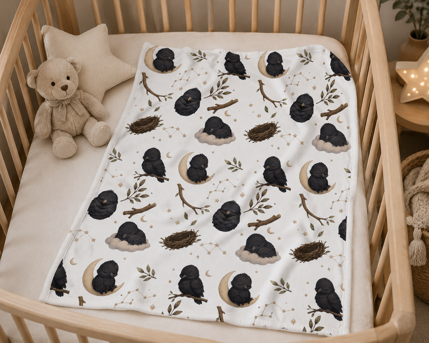 Soft Fleece Baby Blanket - Sleepy Crow