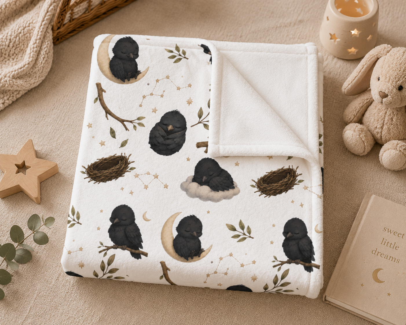 Soft Fleece Baby Blanket - Sleepy Crow