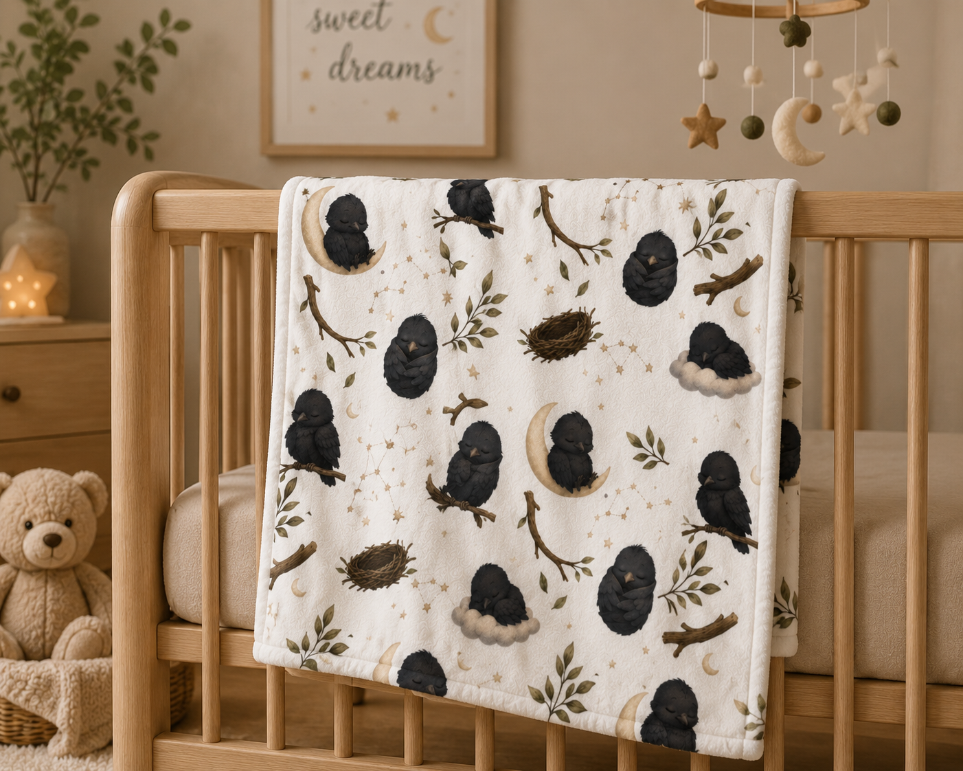 Soft Fleece Baby Blanket - Sleepy Crow