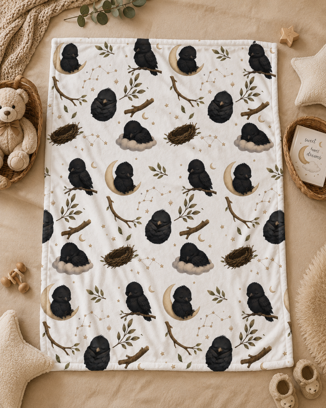 Soft Fleece Baby Blanket - Sleepy Crow