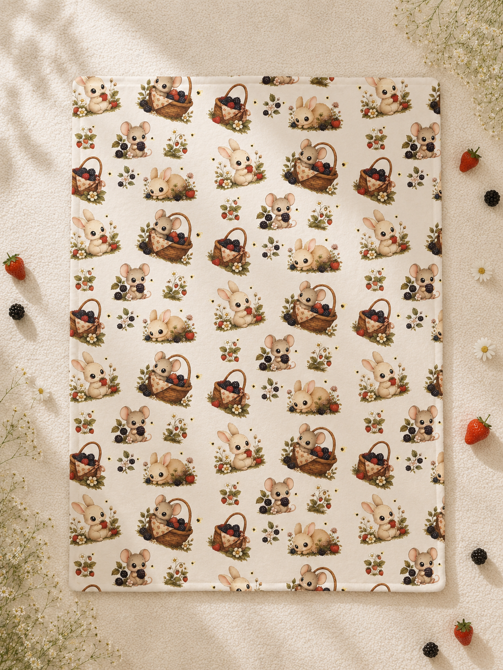 Velveteen Microfiber Baby Blanket - Cute Bunny & Mouse