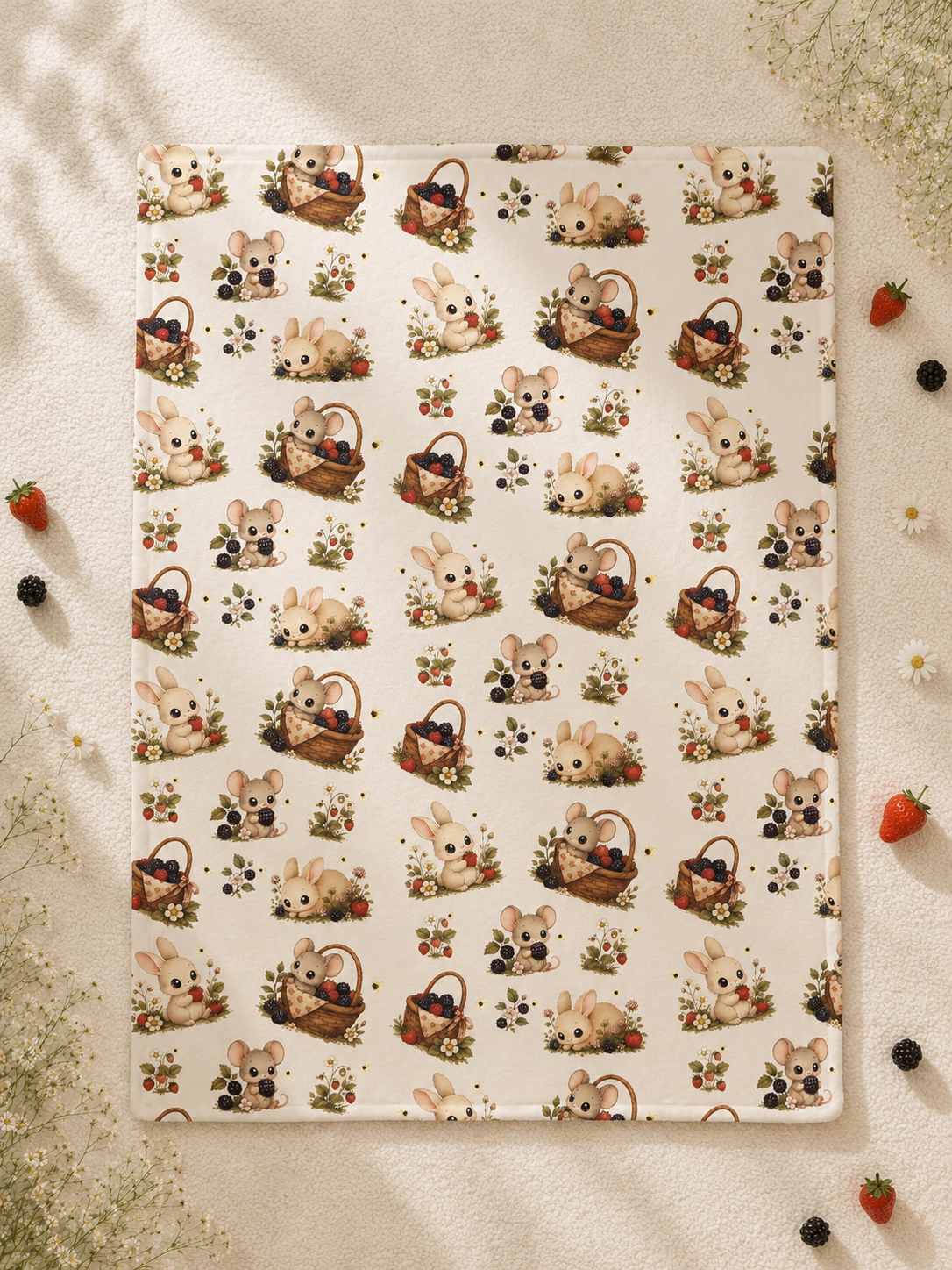 Velveteen Microfiber Baby Blanket - Cute Bunny & Mouse