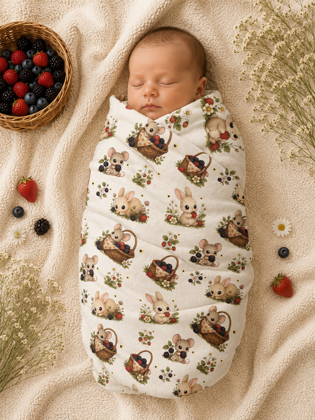 Velveteen Microfiber Baby Blanket - Cute Bunny & Mouse