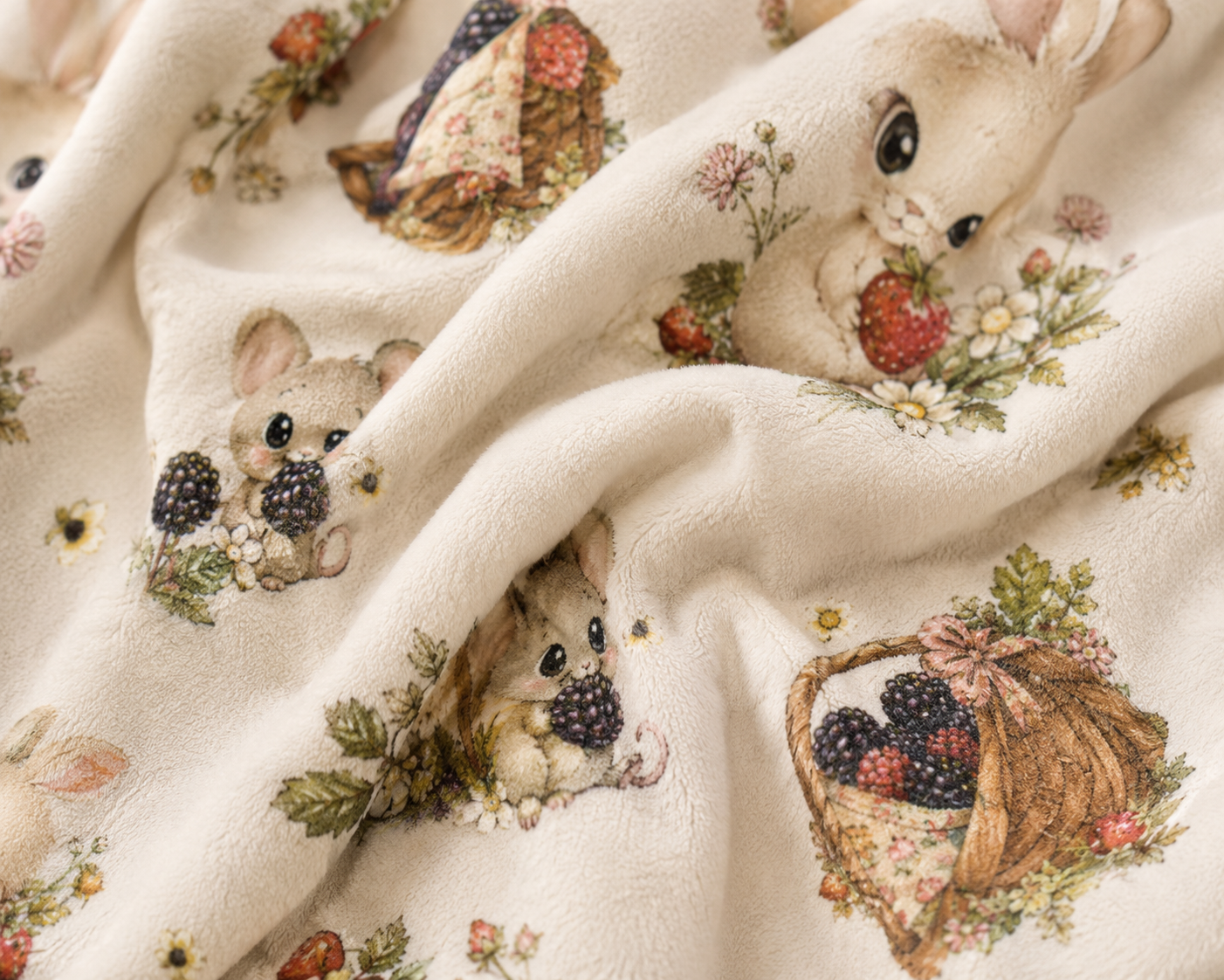 Velveteen Microfiber Baby Blanket - Cute Bunny & Mouse