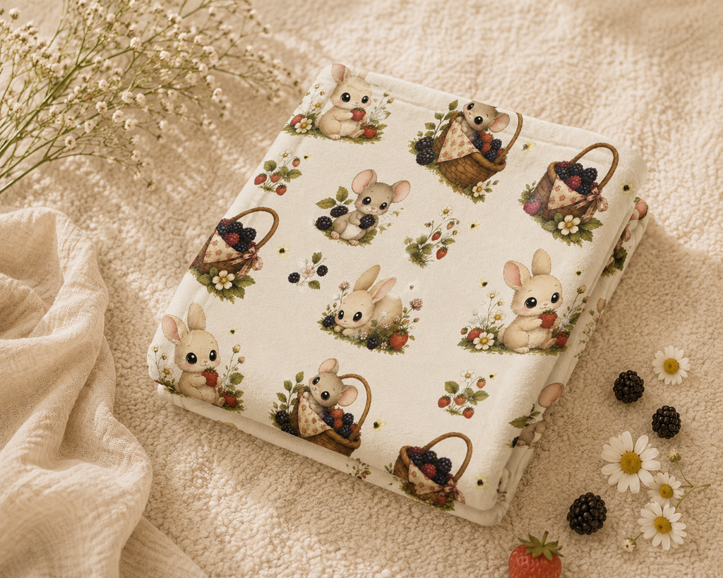 Velveteen Microfiber Baby Blanket - Cute Bunny & Mouse