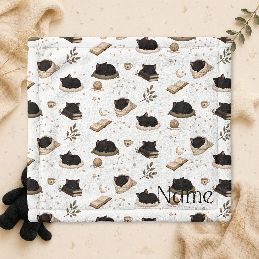Minky Baby Lovey Blanket - Sleepy Black Cat
