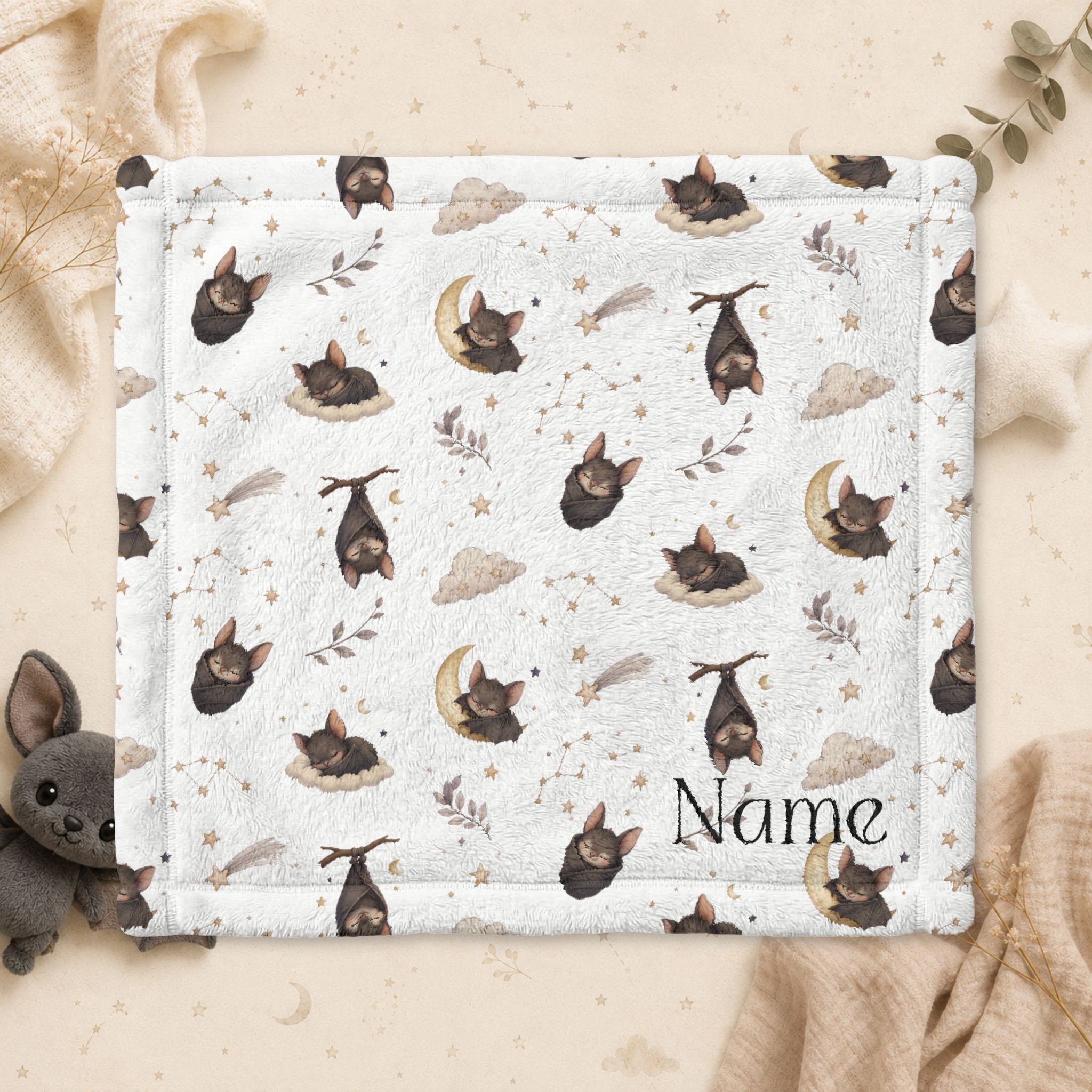 Minky Baby Lovey Blanket - Sleepy Bat