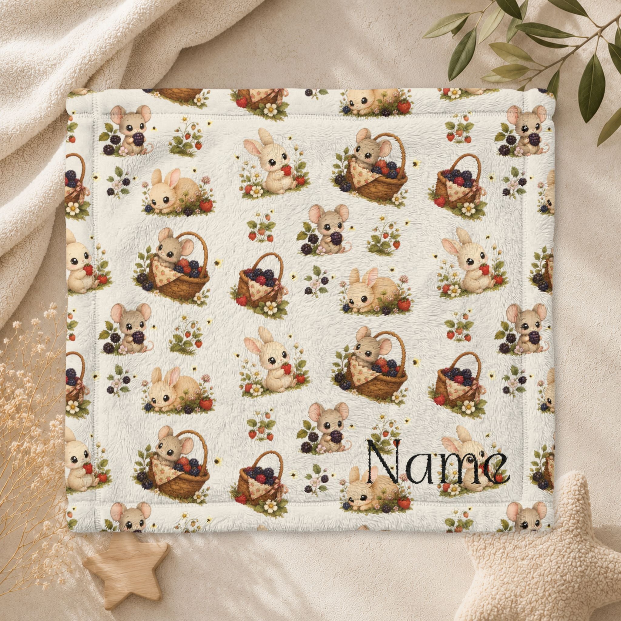 Minky Baby Lovey Blanket - Cute Bunny & Mouse
